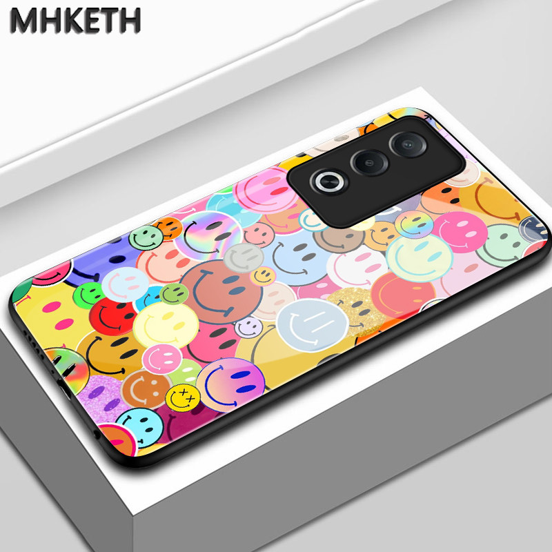 เคสสำหรับ OPPO A3 Pro 5G A80 5G เคสโทรศัพท์แก้วรูปแบบใบหน้ายิ้มแบบส่วนบุคคล