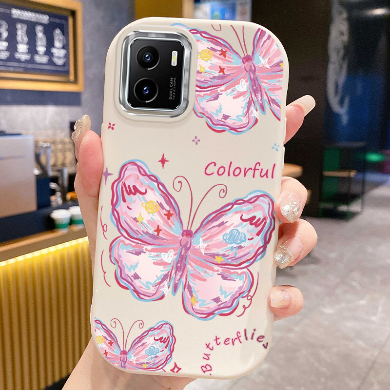 เคสสำหรับ VIVO Y15s Y15a Y15c Y01 เคสโทรศัพท์ผีเสื้อสีสันสดใสกันกระแทกกลมและอ้วน