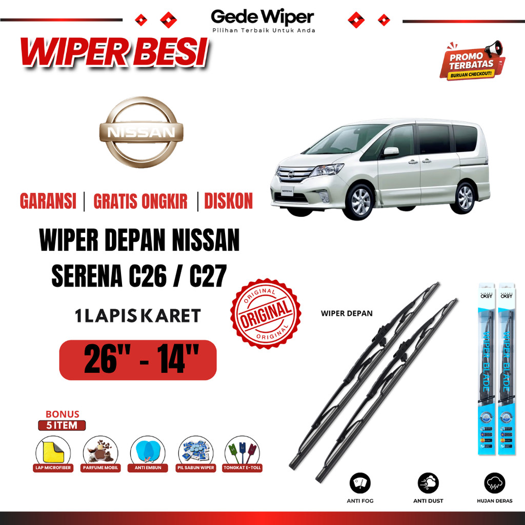 Nissan Serena C26 / C27 ที่ปัดน้ําฝนกระจกรถยนต์แบบธรรมดาฟรี 5 โบนัส