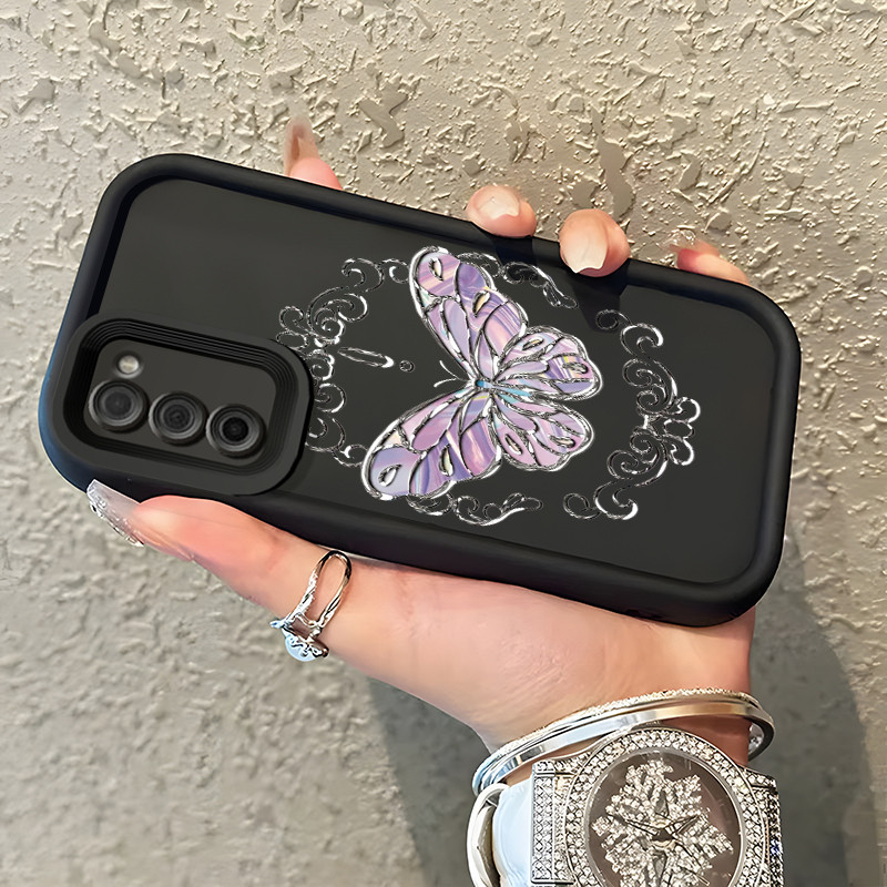 HP เคสโทรศัพท์สําหรับ Samsung Galaxy A03s A02s M02s F02s ผีเสื้อกรณีหรูหราสี Liquid Feel Cover Softc