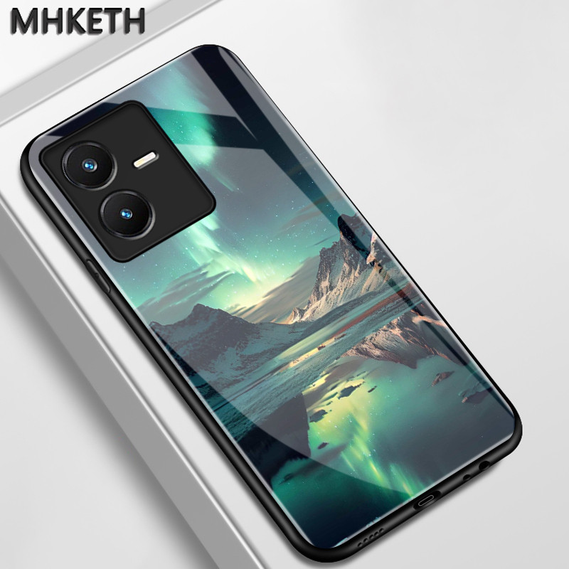 เคสสำหรับ VIVO Y22 Y22s เคสโทรศัพท์กันรอยขีดข่วนกระจกลายภูเขาหิมะออโรร่าแบบมีลักษณะเฉพาะตัว ราคาถูก Shopee Lazada
