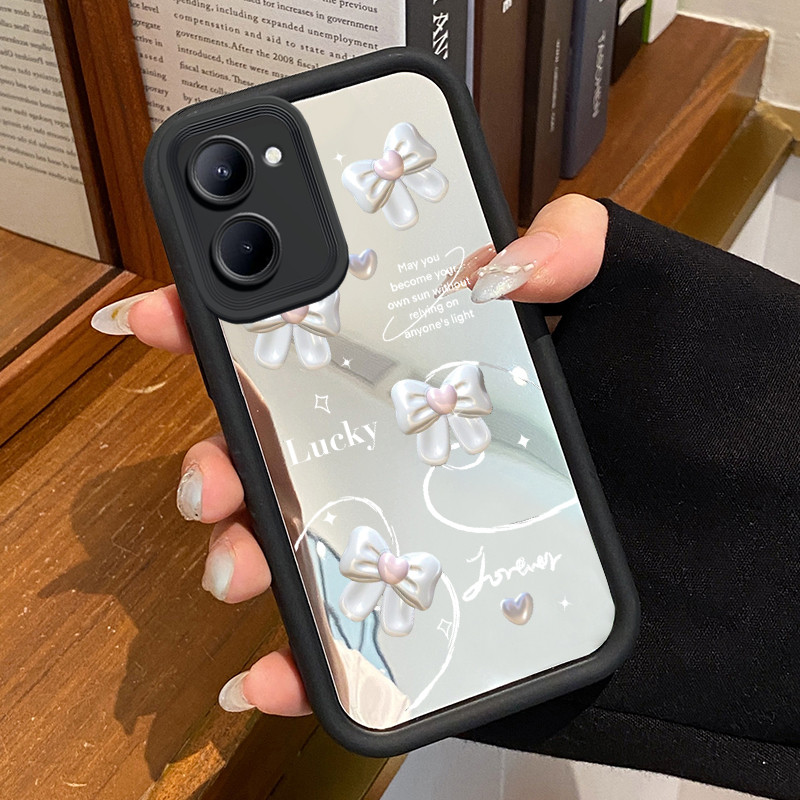 Realme C33 เคสโทรศัพท์ HP Case Pearl Bow Pattern Case Mirror Ccessing Case Silicone Softcase