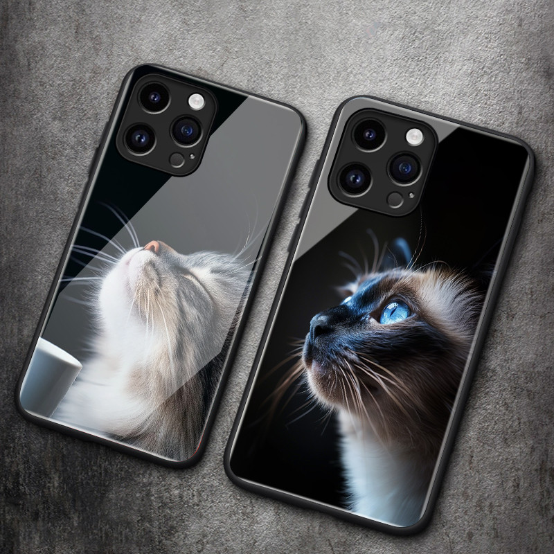 เคสสำหรับ OPPO A79 5G A2 5G เคสโทรศัพท์แก้วเรียบหูฟังลายแมวน่ารัก - รูปที่ 5