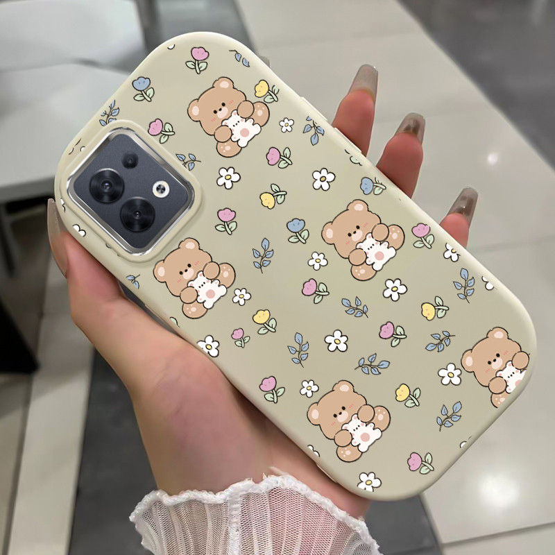 เคสสำหรับ OPPO Reno 8 5G Reno 8T 5G เคสโทรศัพท์หมีกระต่ายดอกไม้ซอฟต์เชลล์กันกระแทกกลมและอ้วน