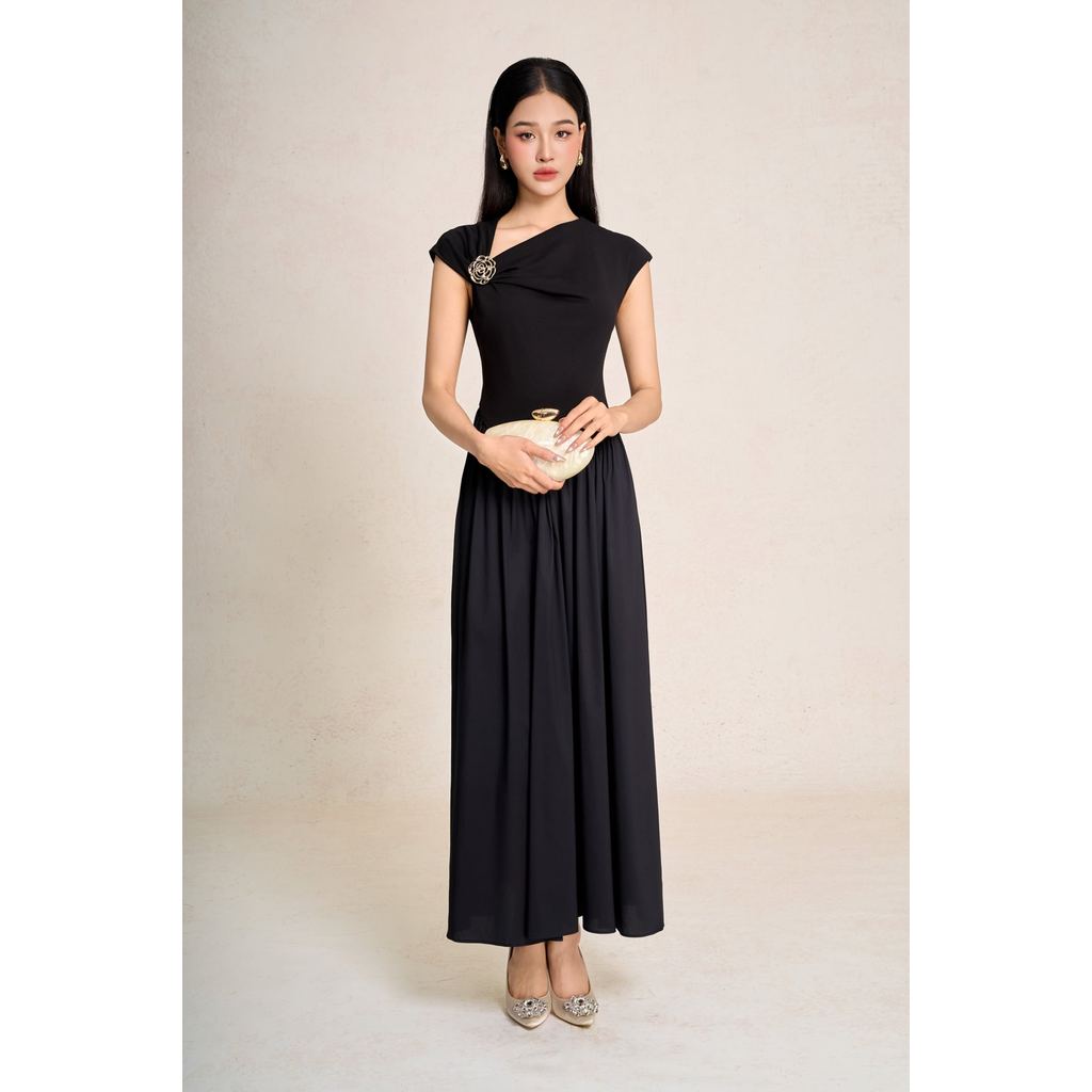 FDP33547 - เดรสสตรีทผ้าฝ้ายทรงเอคอปก rhinestone แขนบาน - PANTIO