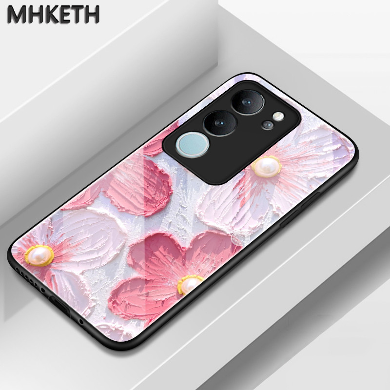 เคสสำหรับ VIVO V29 5G V29 Pro 5G V29E 5G V27 5G V27 Pro 5G เคสโทรศัพท์ฝาหลังกระจกลายดอกไม้ใหม่