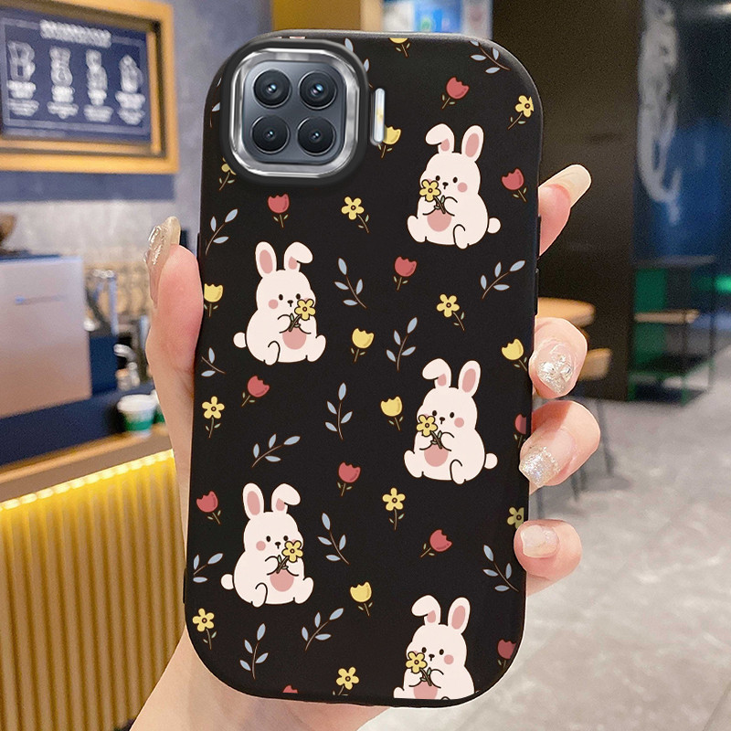 เคสสำหรับ OPPO A93 2020 Reno 4F Reno 4 Lite F17 Pro เคสโทรศัพท์กระต่ายหมีดอกไม้กันกระแทกกลมและอ้วน