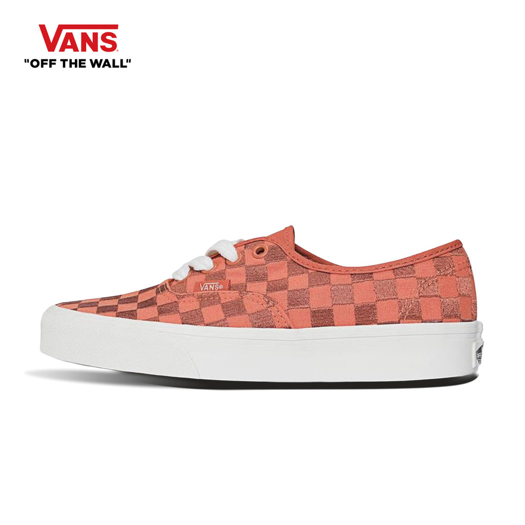VANS AUTHENTIC - EMBROIDERED CHECKER ORANGE รองเท้าผ้าใบ แวนส์ ผู้ชาย ผู้หญิง