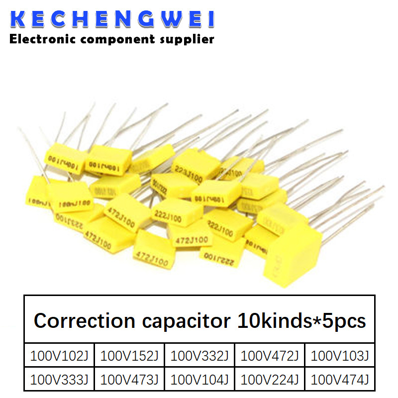 Correction capacitor ชุด 10 ชนิด * 5 ชิ้น = 50 ชิ้นชุด 100V 102J 152J 332J 472J 103J 333J 473J 104J 