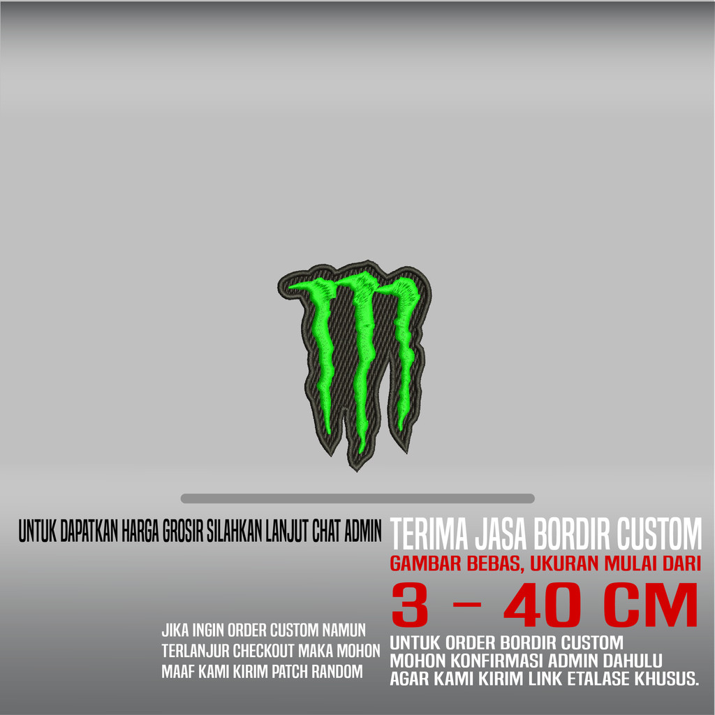 HIJAU MONSTER ENERGY DRINK โลโก้สีเขียว BLACK PATCH EMBROIDERY โลโก้/EMBLEM | HDP-454