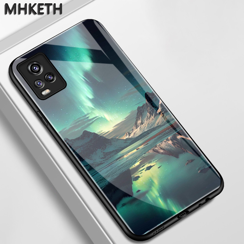 เคสสำหรับ VIVO V20 V20 SE V20 Pro เคสโทรศัพท์กันรอยขีดข่วนกระจกลายภูเขาหิมะออโรร่าแบบมีลักษณะเฉพาะตัว
