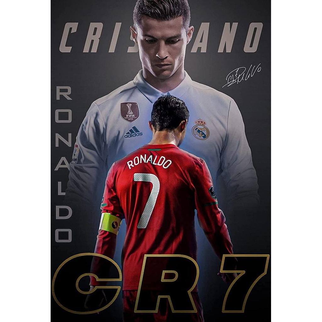 CR7 โปสเตอร์ Cristiano Ronaldo สําหรับ Wall Art ลายเซ็นฟุตบอล Wall Mount - 12 x16 นิ้ว (ลามิเนต)