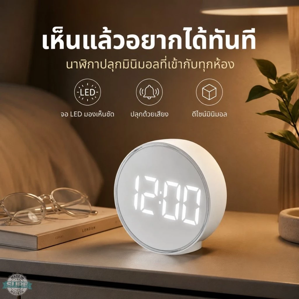 นาฬิกาปลุกดิจิทัล IKEA PLUGGET สีขาว ขนาด 11 ซม. หน้าจอ LED ปรับแสงได้ 3 ระดับ เหมาะโต๊ะทำงานหัวเตียง มองเวลากลางคืนชัด