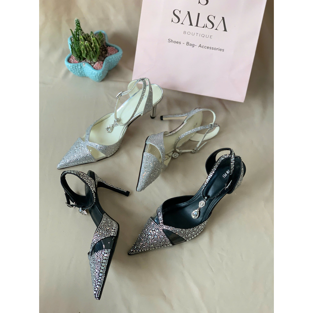 JW PEI รองเท้าส้นสูงสลิงมีหิน