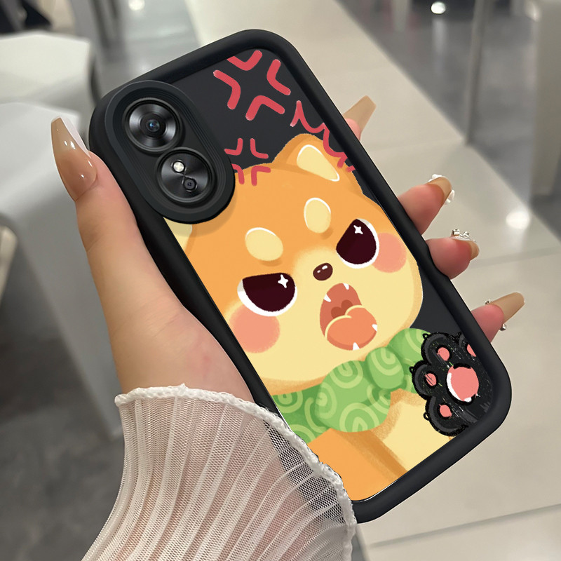 เคสสำหรับ OPPO A17 A17K เคสโทรศัพท์สุนัขแมวสามสีซิลิโคนกันกระแทก