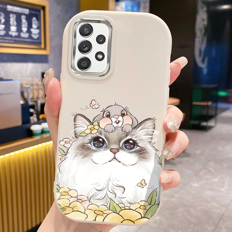 เคสสำหรับ Samsung A23 4G A23 5G A13 4G เคสโทรศัพท์แมวน่ารักกับหนูกันกระแทกกลมและอ้วน