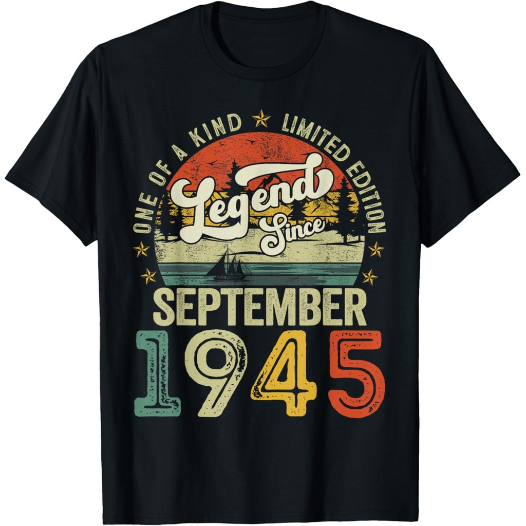 เสื้อยืดผ้าฝ้ายผู้ชาย 80 ปีตํานานตั้งแต่เดือนกันยายน 1945 80th Birthday Men เสื้อยืด