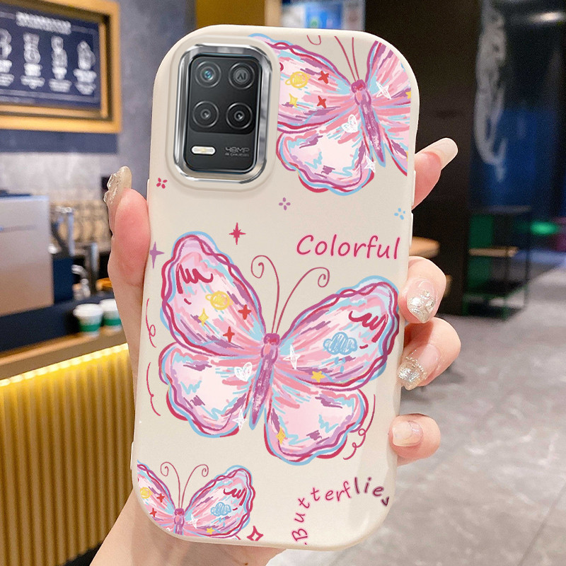 เคสสำหรับ Realme 8 5G 8s 5G Q3 Q3i V13 5G Narzo 30 5G เคสโทรศัพท์ผีเสื้อสีสันสดใสกันกระแทกกลมและอ้วน