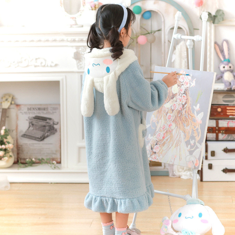 เด็ก Nightgown Yugui ชุดนอนสุนัขฤดูหนาวสาว Coral ขนแกะ Nightdress แปรงหนา Homewear ชุด