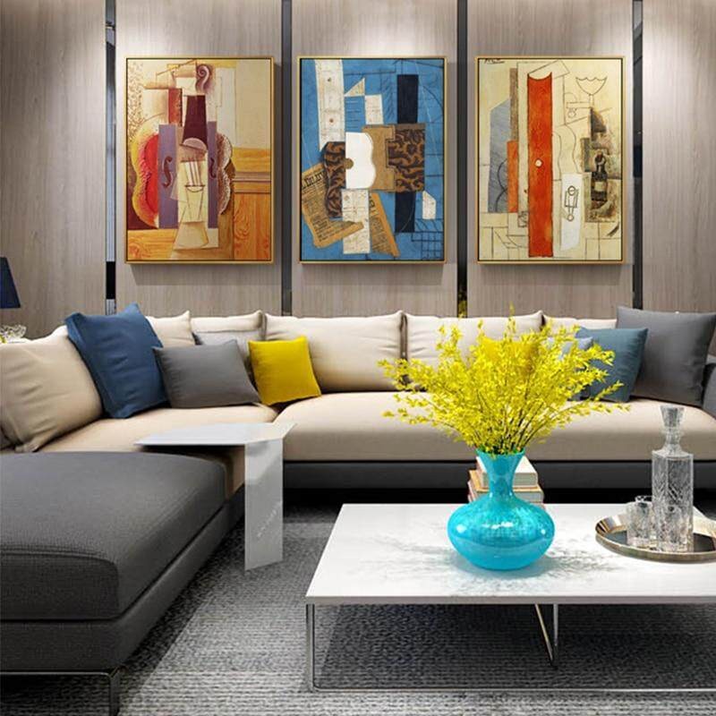 Picasso World ภาพวาดของกีตาร์โดย Pablo Picasso สำหรับตกแต่งผนังห้องนั่งเล่น 3F 0809