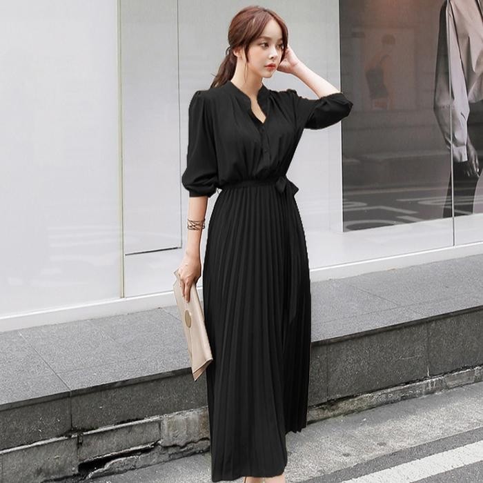 Choice - เดรสยาว Ploi จีบแขนยาวผู้หญิงสไตล์เกาหลี รุ่นใหม่ล่าสุด - Jfashion