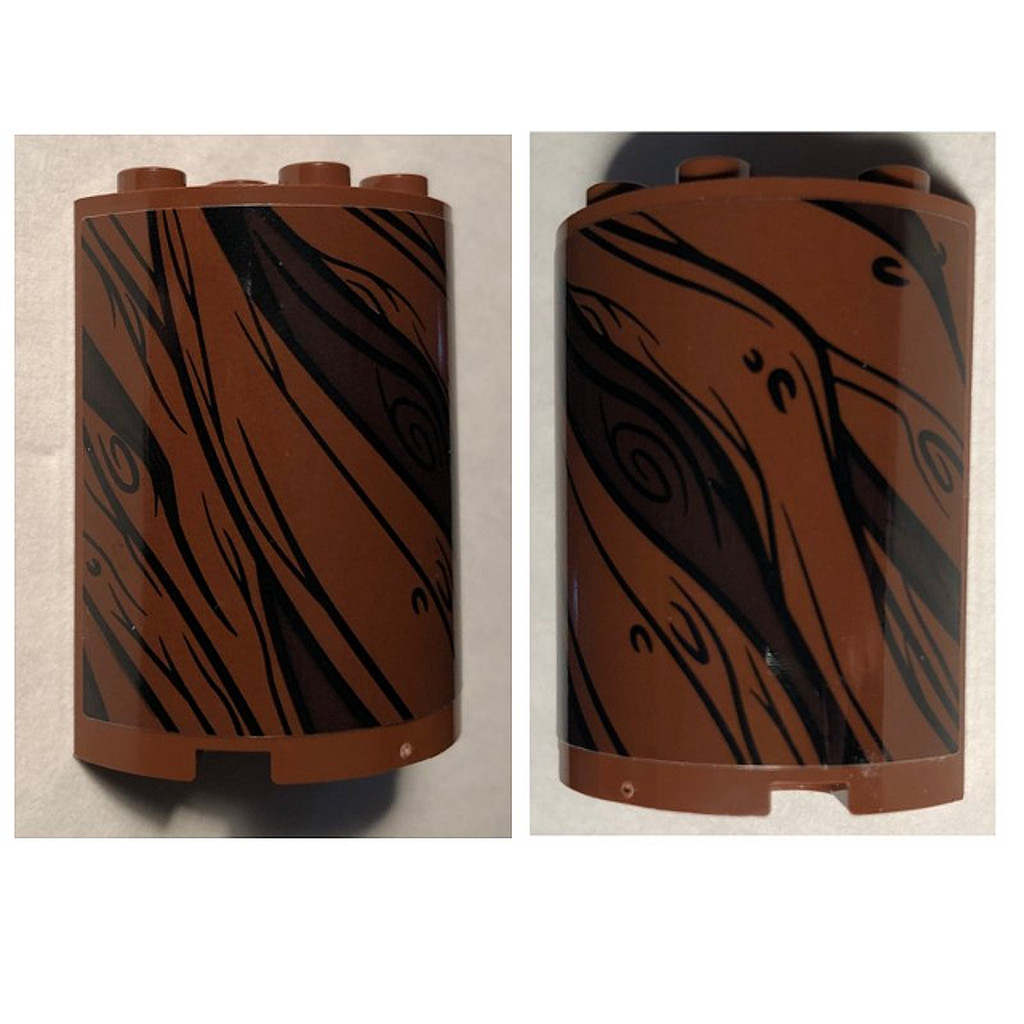 Brick2cube Part - Cylinder Half 2 x 4 x 4 with Tree Bark Lines Pattern 1 (Sticker) - Set 75953 - 625