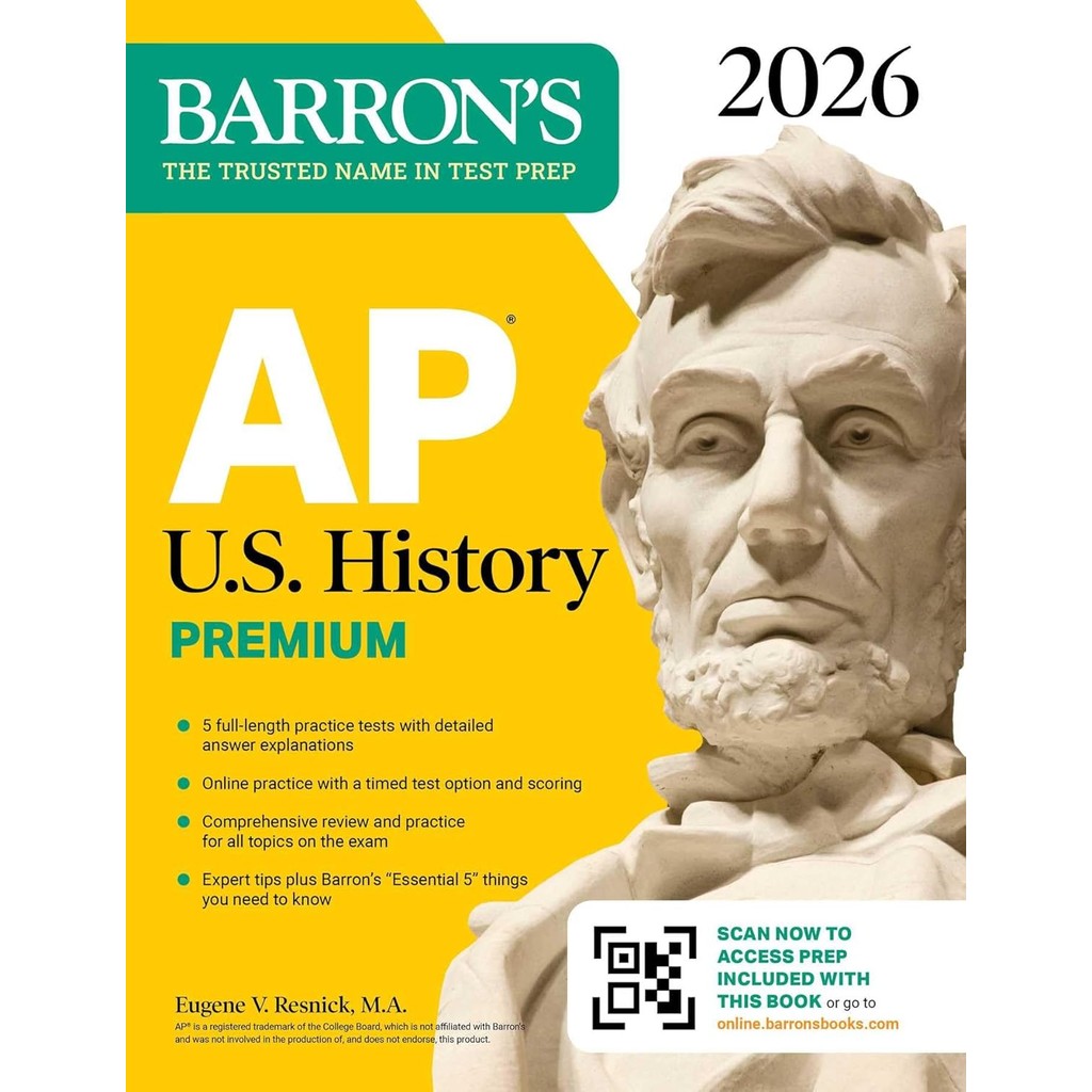 Chulabook|c321|หนังสือ|AP U.S. HISTORY PREMIUM, 2026: 5 PRACTICE TESTS + COMPREHENSIVE REVIEW + ONLI
