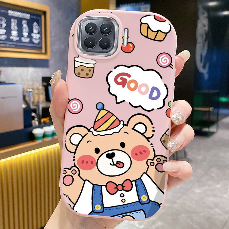 เคสสำหรับ OPPO A93 2020 Reno 4F Reno 4 Lite F17 Pro เคสโทรศัพท์หมีน่ารักกันกระแทกกลมและอ้วน