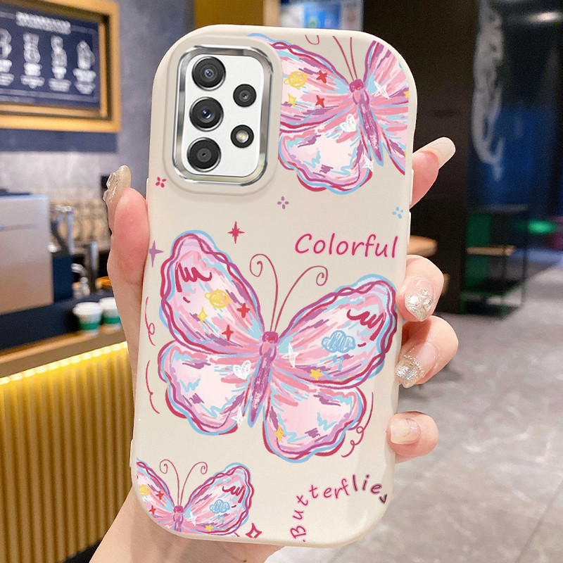 เคสสำหรับ Samsung A52 A52s A53 A32 M32 เคสโทรศัพท์ผีเสื้อสีสันสดใสกันกระแทกกลมและอ้วน