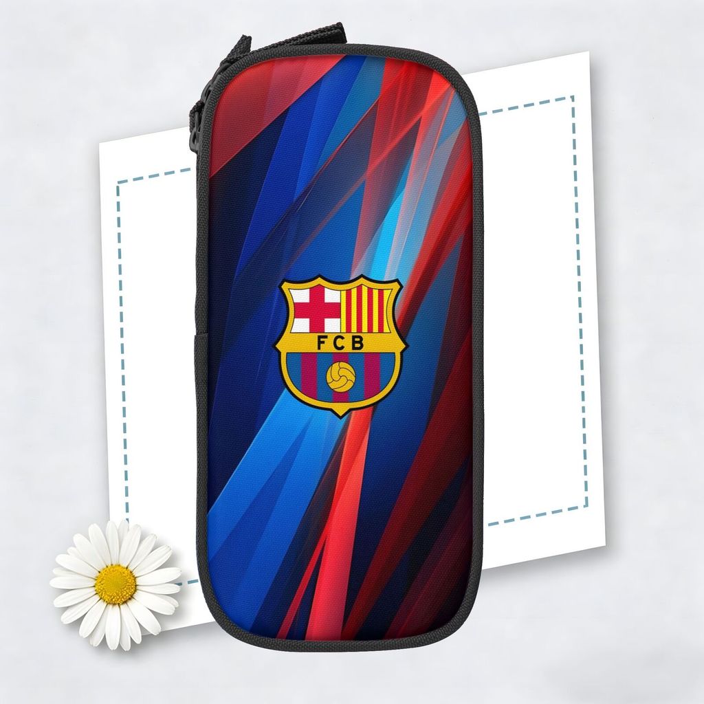 Futbol Club Barcelona น่ารัก Simple ดินสอแบบพกพาซิปปากกากระเป๋าสําหรับนักเรียนเครื่องเขียนโรงเรียน