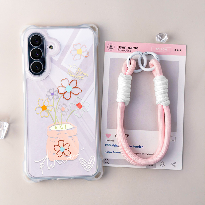 GANTUNGAN HP อังกฤษดอกไม้ + ผู้ถือโทรศัพท์สําหรับ Infinix Smart 10 9 8 Tecno Spark Go 1 8 Pro Plus 1