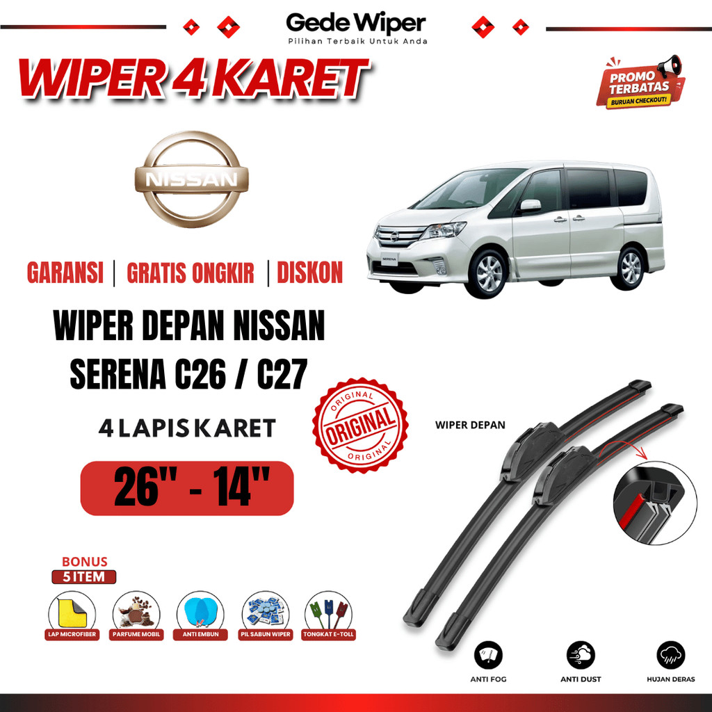 Nissan Serena C26 / C27 Quad ที่ปัดน้ําฝนกระจกรถยนต์ฟรี 5 โบนัส