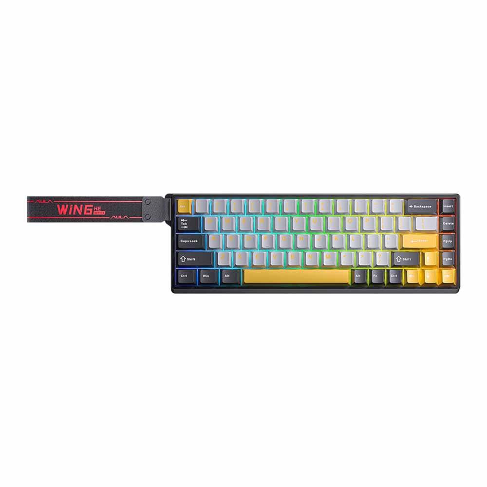 KEYBOARD (คีย์บอร์ด) AULA WIN68HE MAX EDITION CHUN MAGNETIC SWITCH RGB EN/TH - BLACK-GREY-YELLOW )