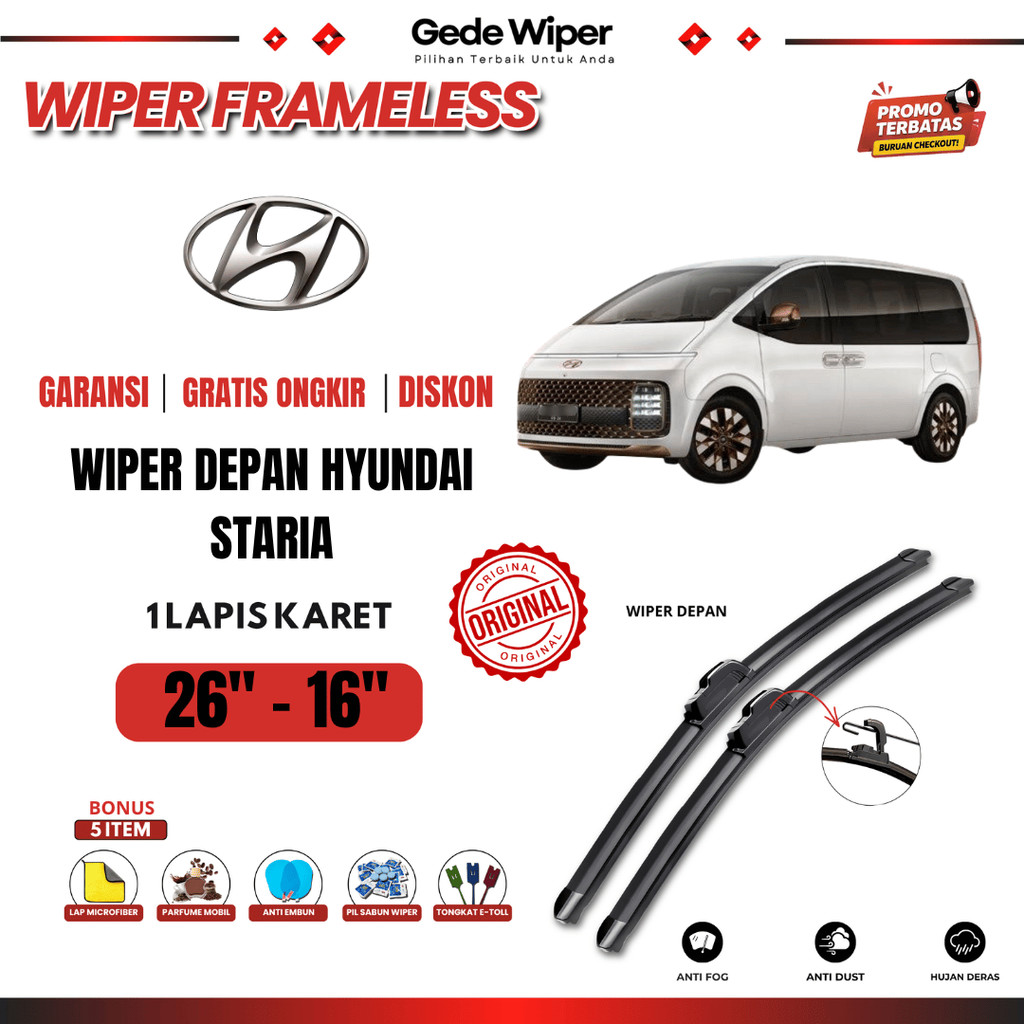 ที่ปัดน้ําฝนกระจกรถยนต์ Hyundai Staria Frameless ฟรี 5 โบนัส