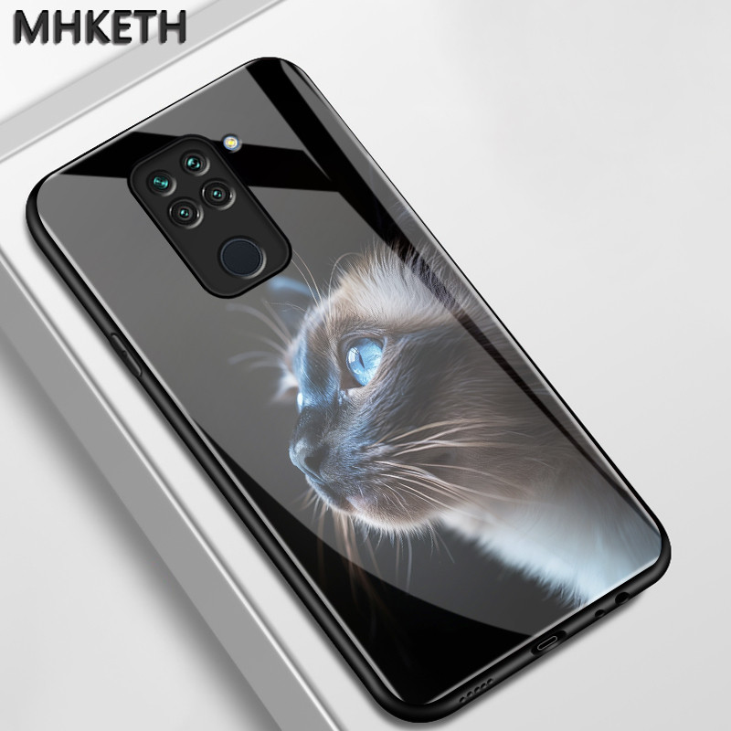 เคสสำหรับ Xiaomi Redmi Note 9 Note 9s Note 9 Pro POCO M2 Pro เคสโทรศัพท์แก้วเรียบหูฟังลายแมวน่ารัก