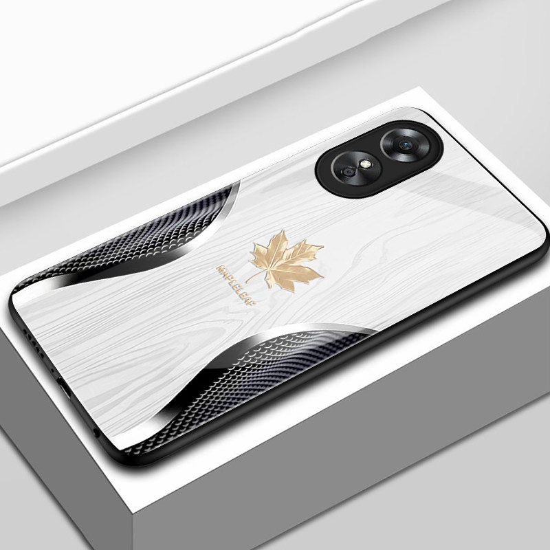 เคสสำหรับ OPPO A17 A17K A18 A38 เคสโทรศัพท์ใบเมเปิ้ลนำโชคเปลือกแก้วกันกระแทก