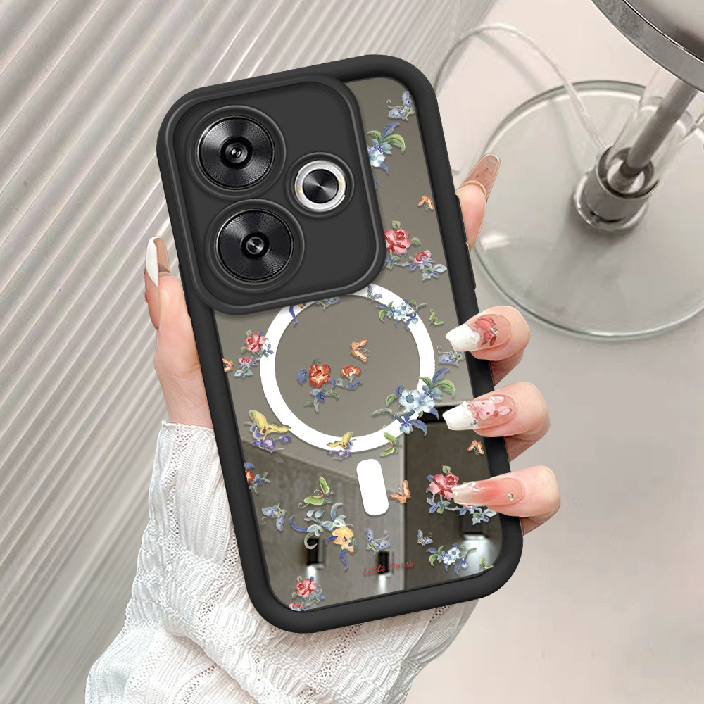 HP เคสโทรศัพท์สําหรับ Xiaomi Poco F6 5G กระจก Softcase ดอกไม้กรณี Cassing 5103 JZ TY