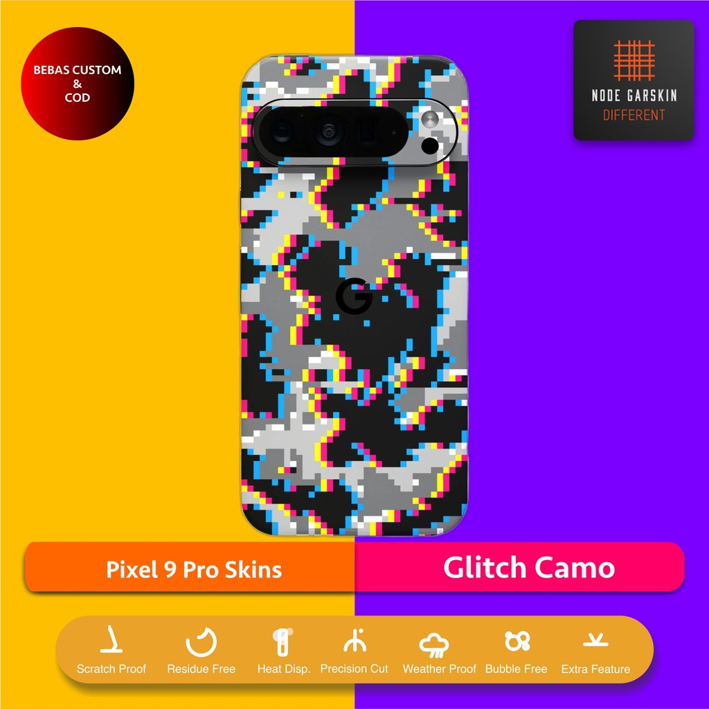 Garskin Skin Pixel 9 Pro Glitch Camo Fullbody / Backonly | Anti-scratch | เคส | ไวนิลไวนิล