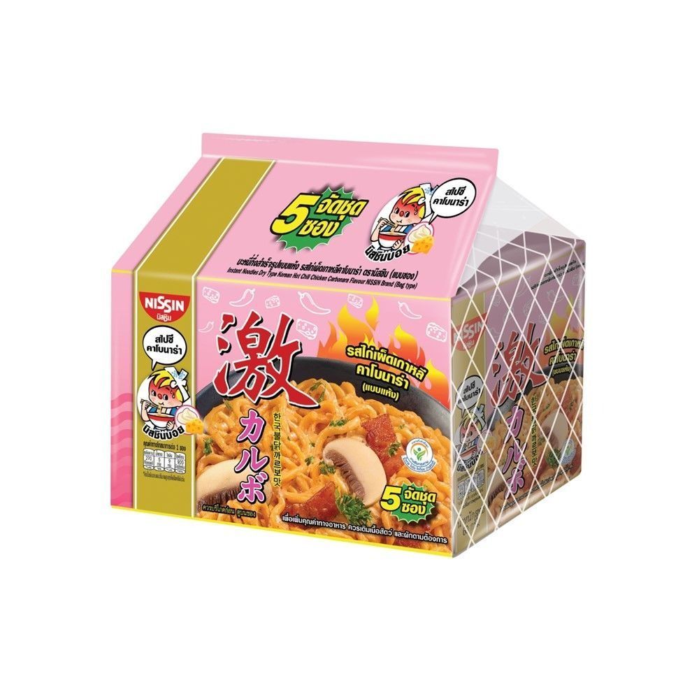 นิสชิน รสไก่เผ็ดเกาหลีคาโบนาร่า แบบซอง 60 กรัม แพ็ค 5
