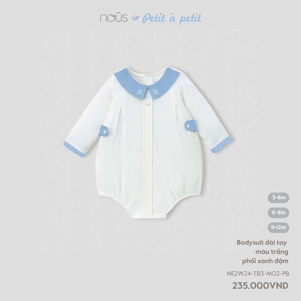 NOUS S30 (0M-9M) – ชุดบอดี้สูทแขนยาวสีขาวผสมใยไผ่เรียบสีน้ําเงินเข้ม – NE2W24-TB3-M02-PB ZZ