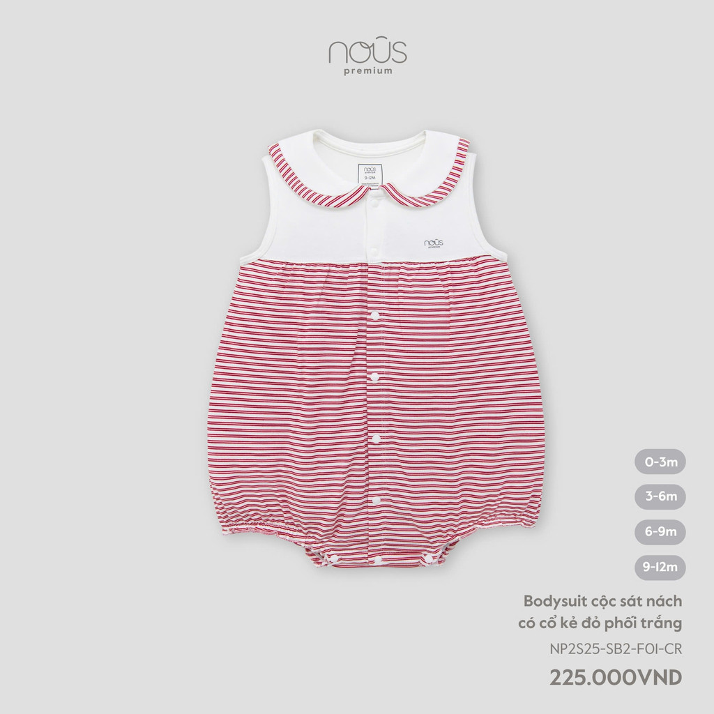 NOUS (0M-9M) – บอดี้สูทคอปกลายทางสีแดงและยางยืดสีขาว – NP2S25-SB2-F01-CR ZZ