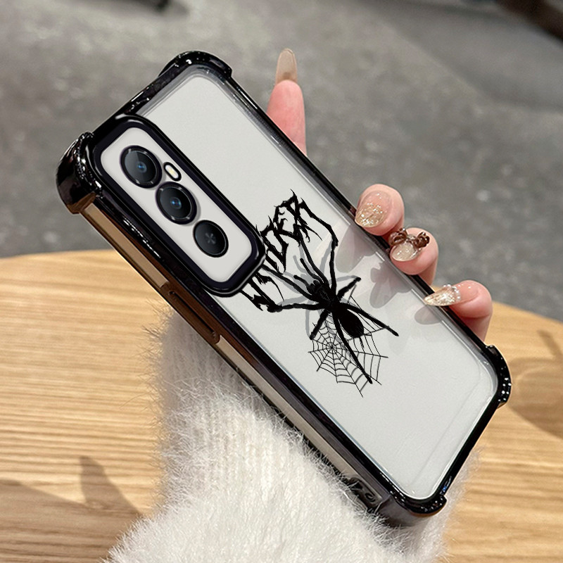 HP เคสโทรศัพท์สําหรับ Realme C65 Black Spider Net Case Case ถอดแยกชิ้นส่วน Cesing ถุงลมนิรภัยซิลิโคน