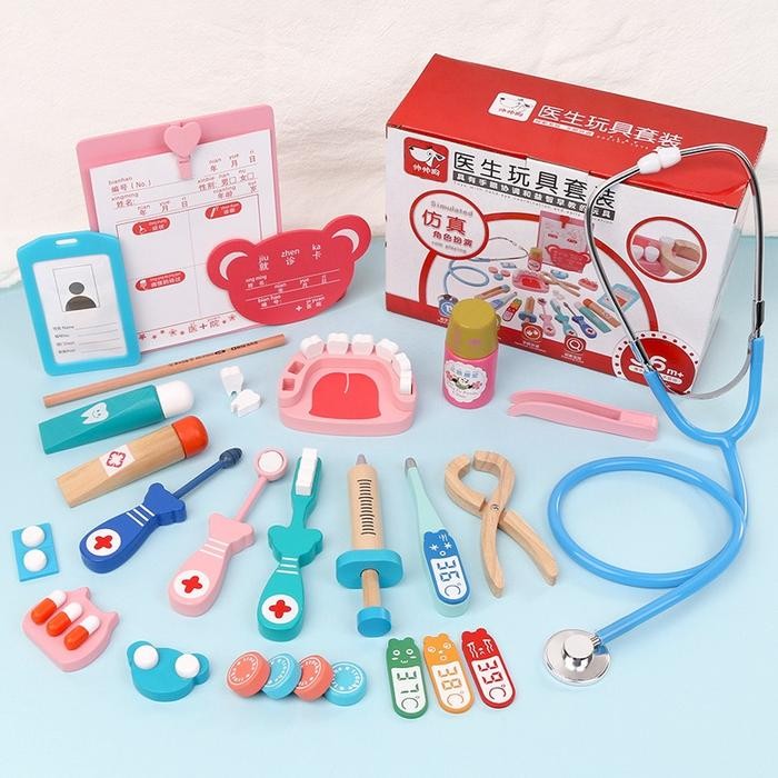WOODEN DOCTOR & DENTIST EDUCATIONAL TOY SET - 24 ชิ้น DENTIST TOY CODE 906