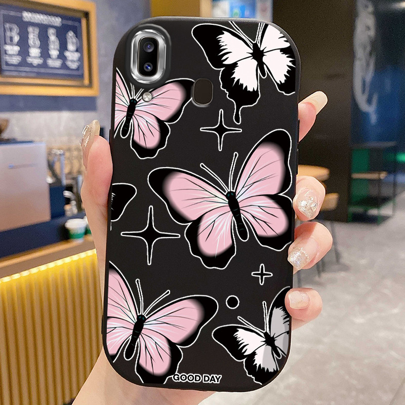 เคสสำหรับ Samsung Galaxy A20 A30 M10s เคสโทรศัพท์มีสีสันผีเสื้อกันกระแทกกลมและอ้วน