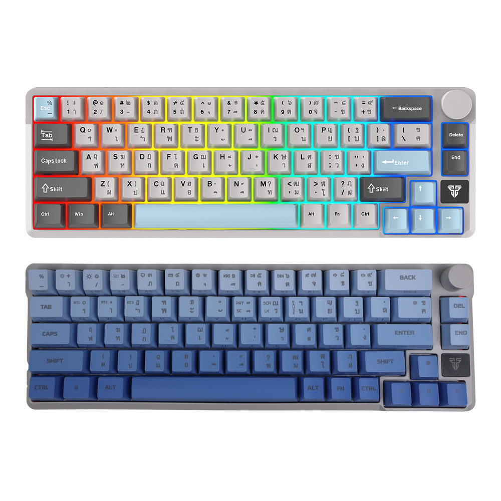 WIRELESS KEYBOARD (คีย์บอร์ดไร้สาย) FANTECH ATOM PRO66 MK919 BLUE SWITCH RGB EN/TH - GRAY + ACK04 BL