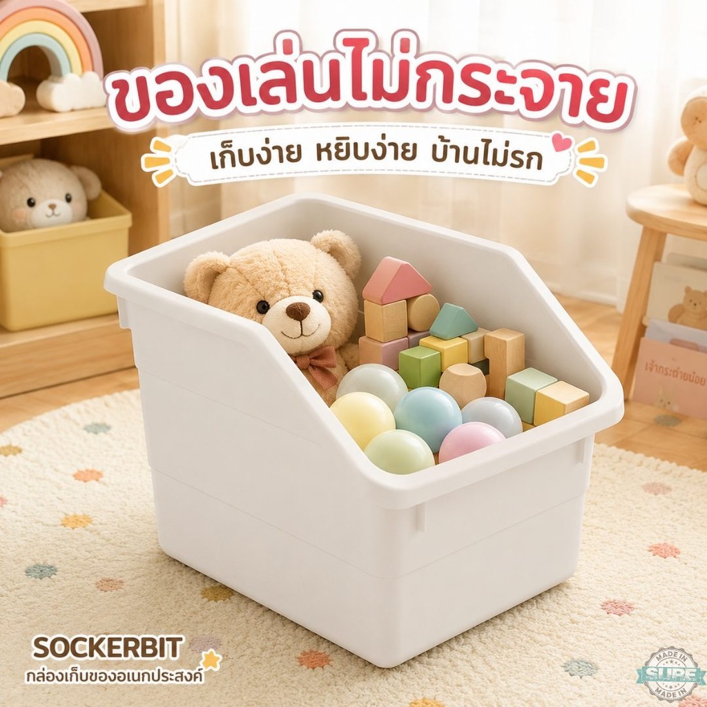 กล่องเก็บของ IKEA SOCKERBIT ซอคเกร์บิต สีขาว 19x26x15 ซม. แบบเปิด หยิบใช้ง่าย เก็บของเล่น เสื้อผ้า ของจุกจิก จัดบ้านง่าย