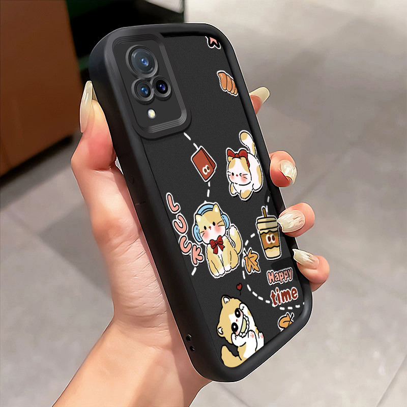 HPเคสโทรศัพท์สําหรับVIVO V21 5G V21s 5G V21E Y73 2021 กรณีCafeแมวการ์ตูนหวานฝาครอบSoftcaseซิลิโคนเคส