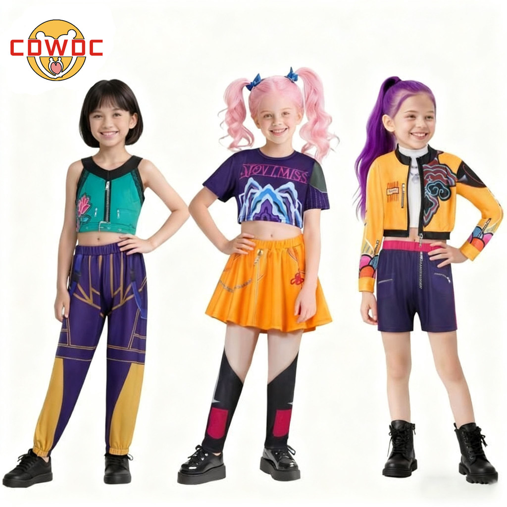 CDWDC ชุดคอสเพลย์แนวอนิเมะ Kpop Demon Hunters Rumi Zoey Mira Huntrix สำหรับเด็กหญิง การแสดงบนเวที ฮาโลวีน ปาร์ตี้