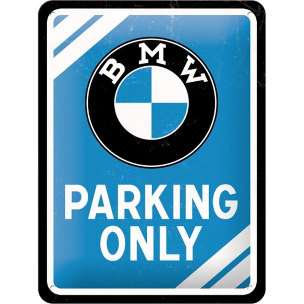 ป้ายดีบุกย้อนยุคศิลปะคิดถึง 5.9" x 7.9", BMW – ที่จอดรถเท่านั้นสีฟ้า, โลหะ, ดีไซน์วินเทจ - ของขวัญที่สมบูรณ์แบบสําหรับแฟน BMW