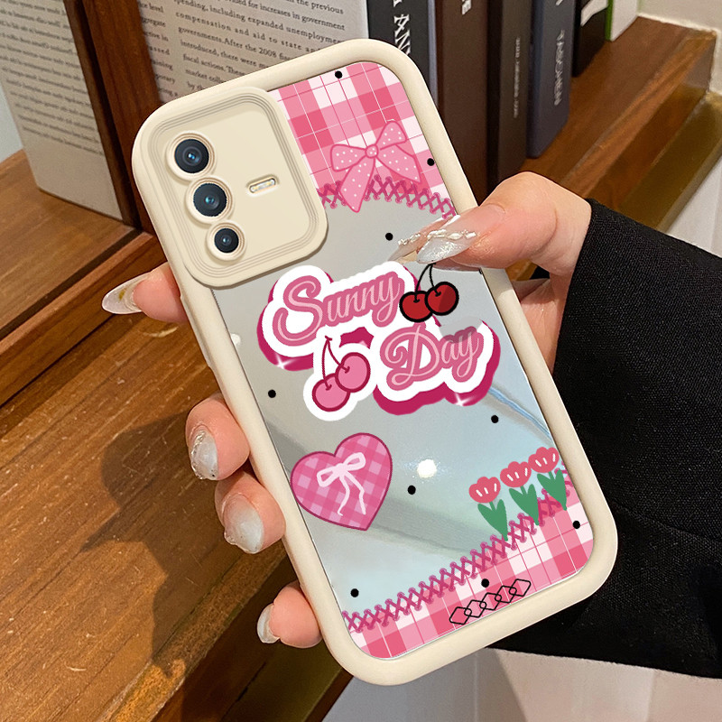 VIVO V23 5G V23i 5G V23E 4G V23E 5G Y75 4G กรณี Graffiti Cherry HP รูปแบบกระจกกรณี Cesing ซิลิโคน So